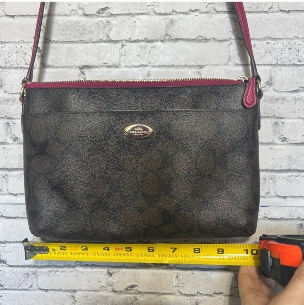 Coach Signature Crossbody Handbag Brown and Raspberry * - Picture 6 of 16